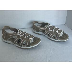 Ryka Grotto Hiking Fisherman Tan & Pink Square Toe Strappy Water Sandals Sz 11W
